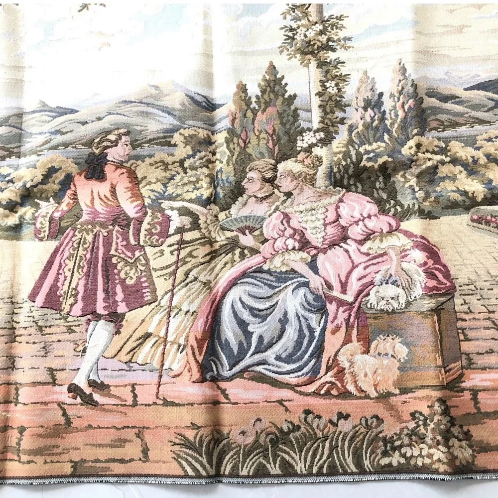 TAPESTRY Vintage European Style Floral Ladies Romantic Scene EX Long NWOT